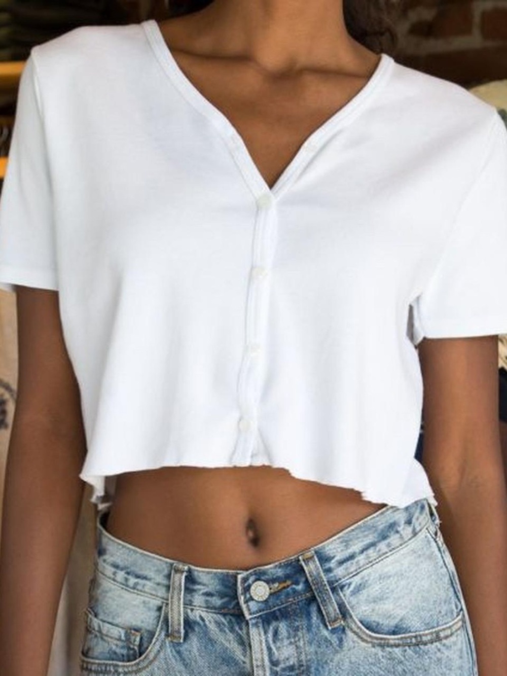 brandy melville button crop top white
